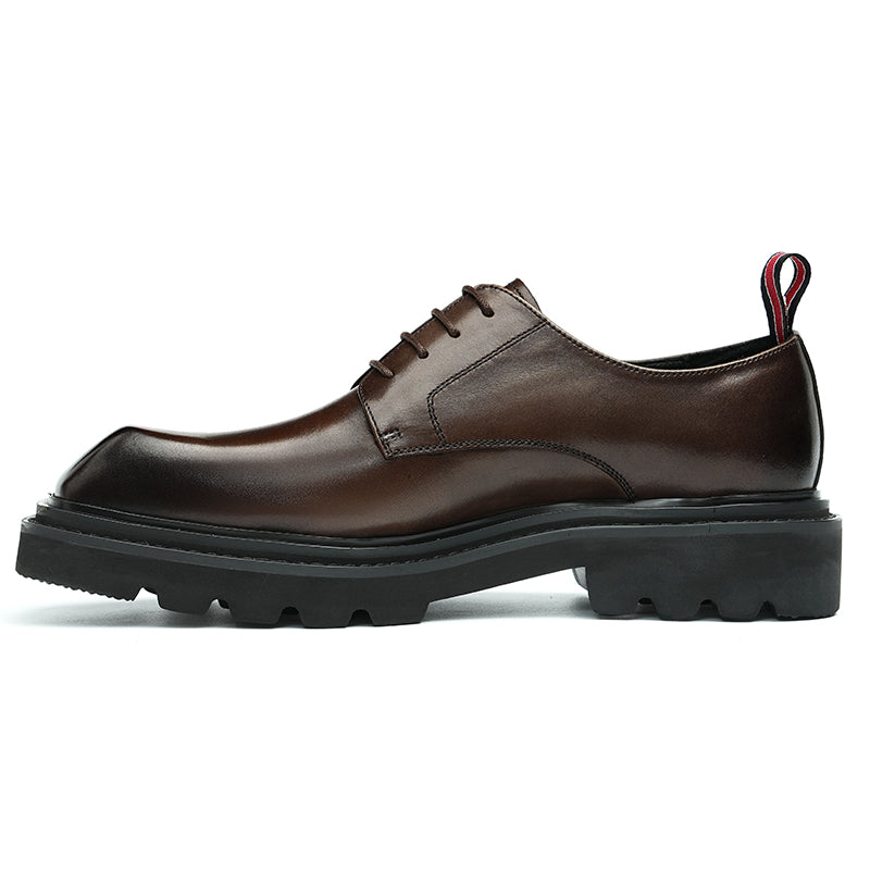 Men’s Calfskin Structured Square Toe Lace Up Derby Shoes with Tabs