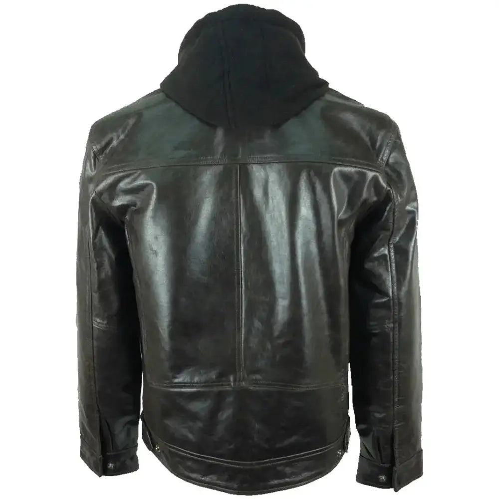 Men's Fashion Brown Hooded Real Leather Jacket
