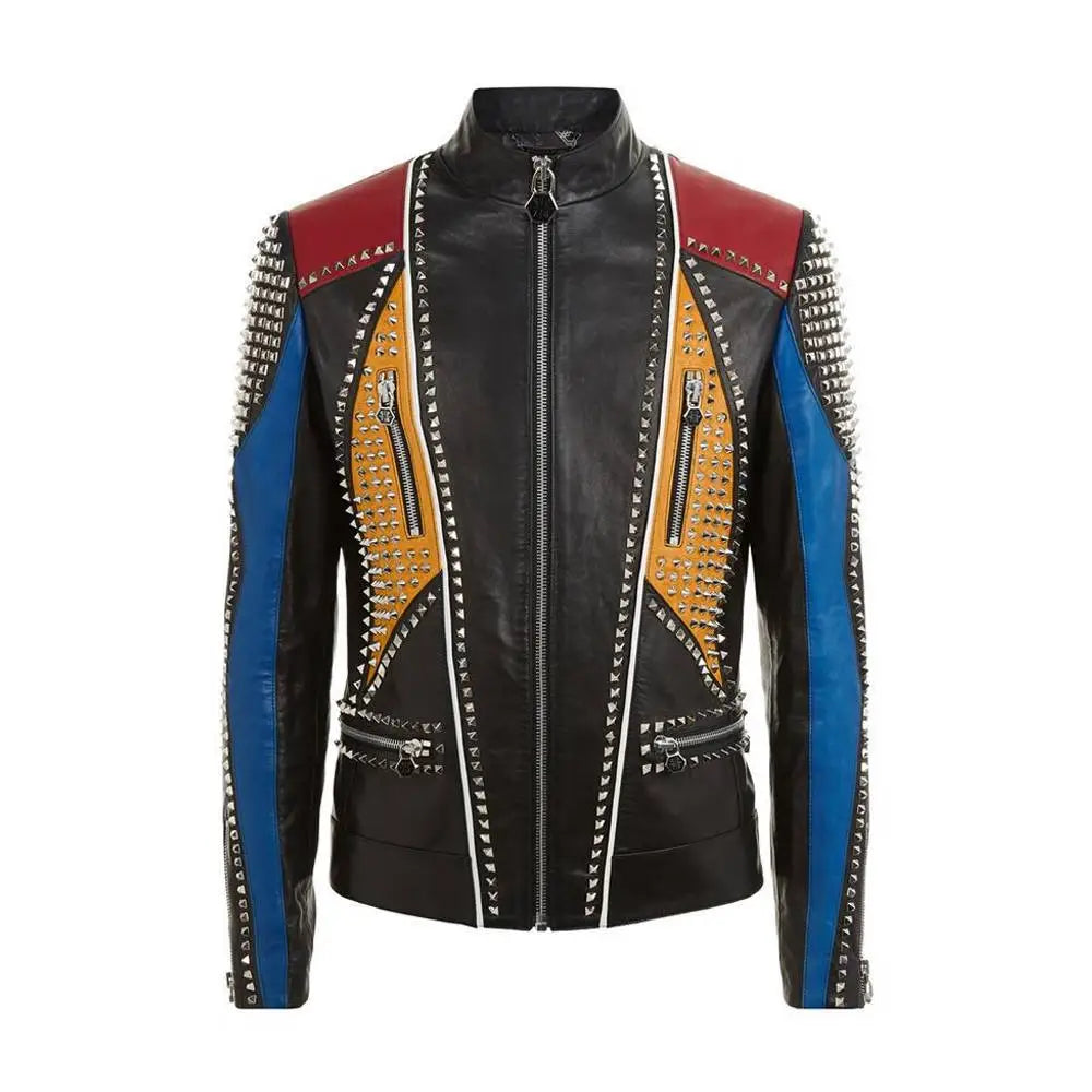 Men's Multi-Color Leather Fashion Jacket