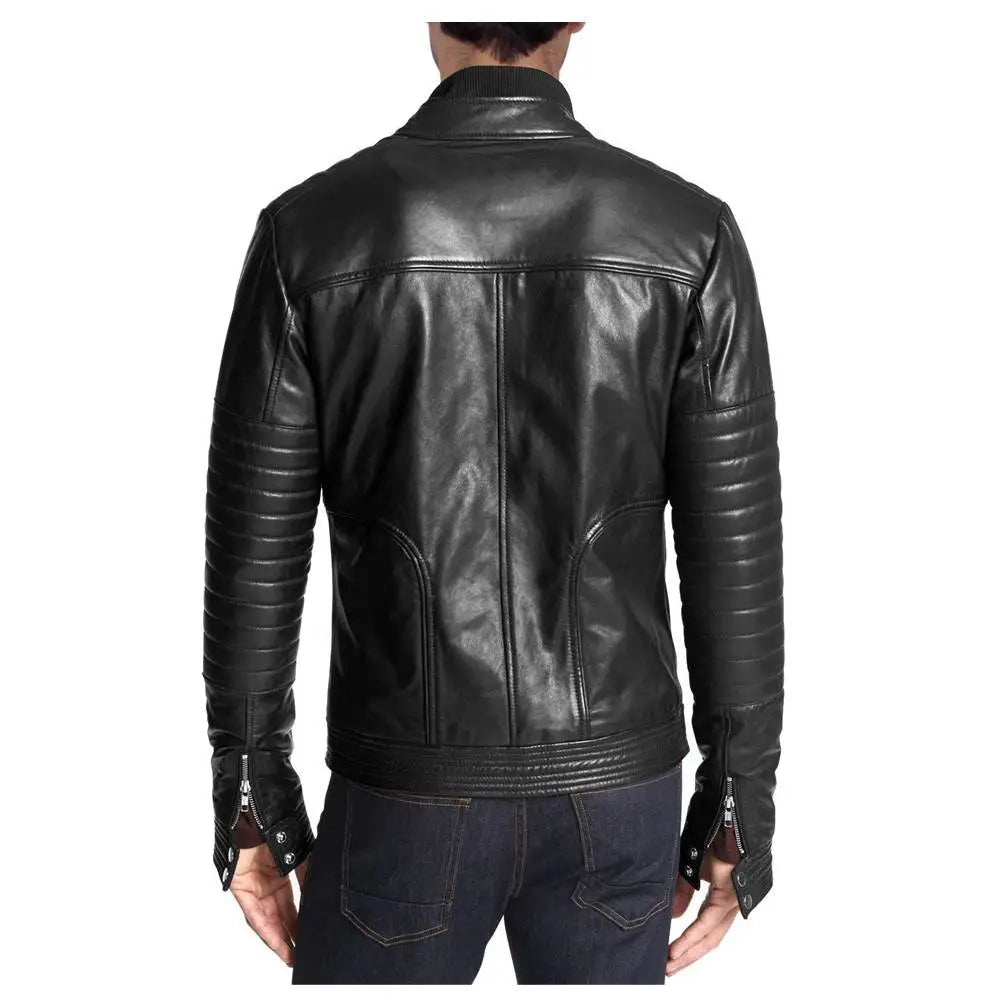 Men's Black Zipper Fashion Leather Jacket