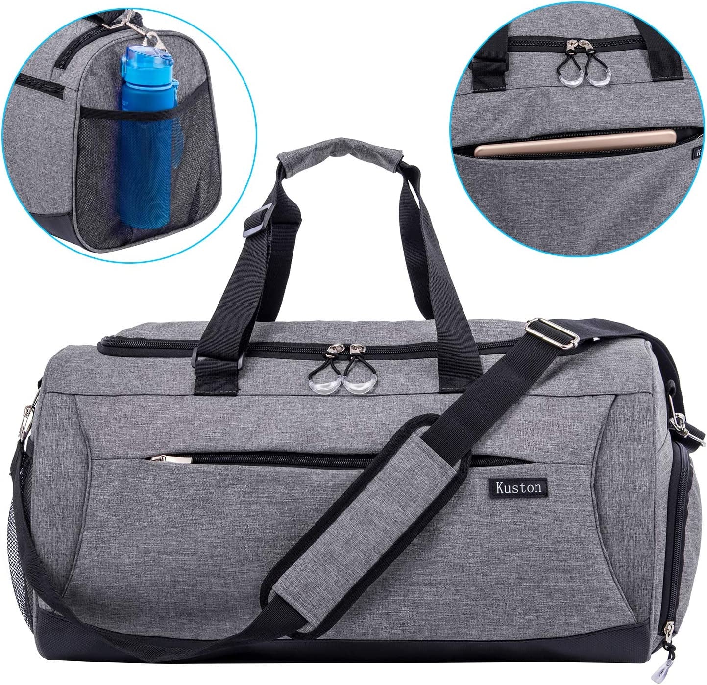 Kuston Sports Gym Duffel Bag with Shoe Compartment and Wet Pocket - Ideal for Men and Women for Overnight Use