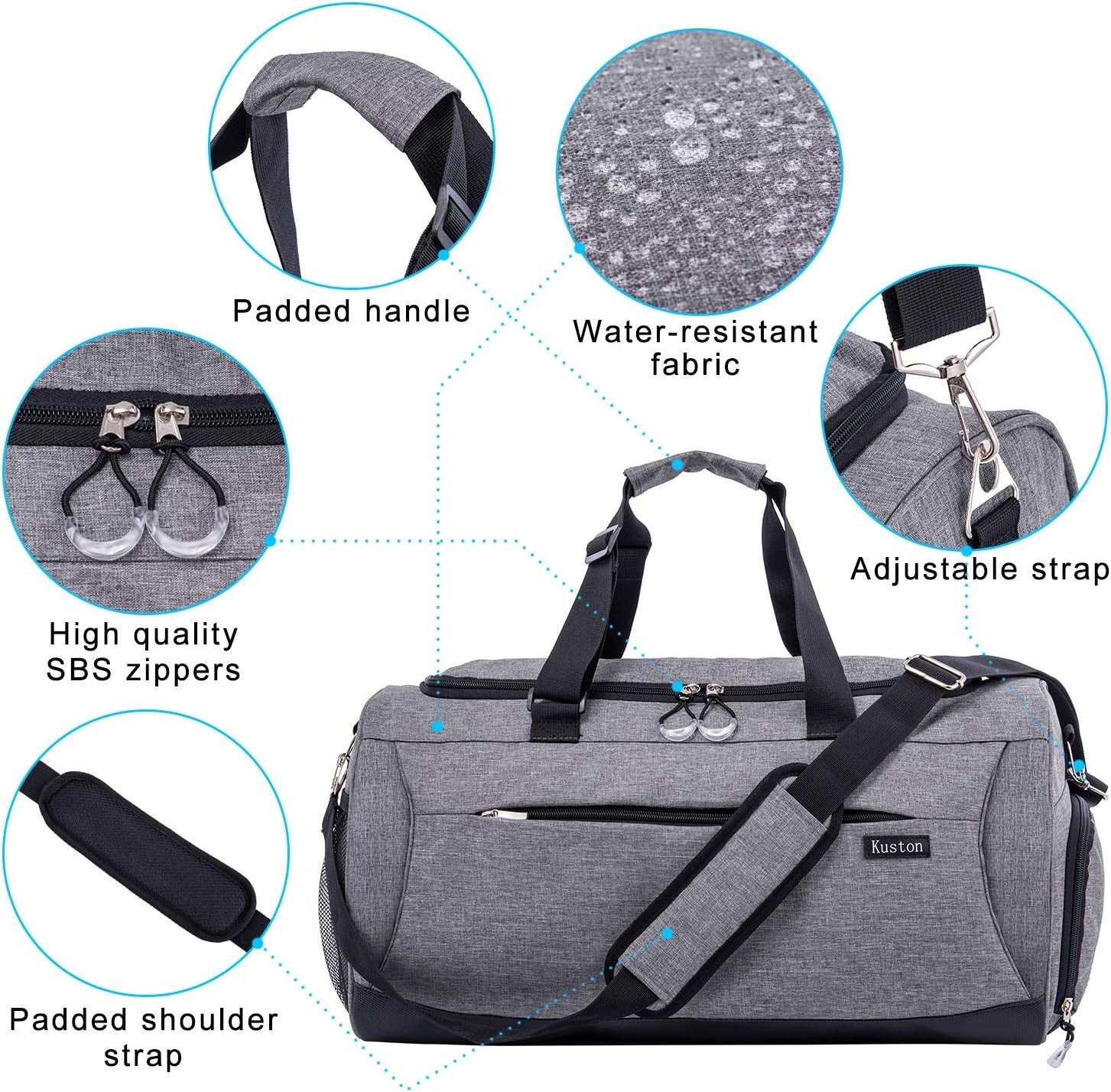 Kuston Sports Gym Duffel Bag with Shoe Compartment and Wet Pocket - Ideal for Men and Women for Overnight Use