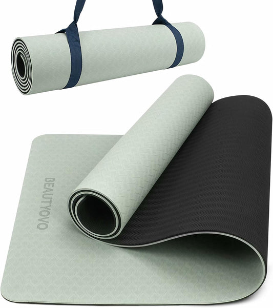 BEAUTYOVO Professional TPE Yoga Mat with Strap - Extra Thick 1/3 Inch Double-Sided Non-Slip Design for Yoga, Pilates, and Floor Exercises for Men and Women