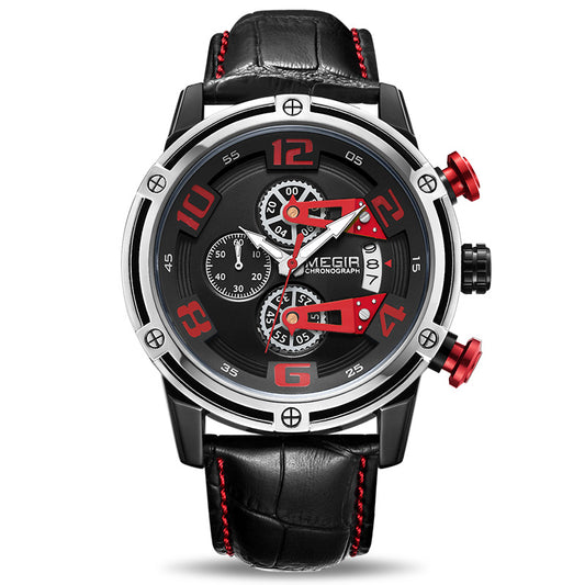 MEGIR Fashion Mens Watches Luxury Sports Watches Leather Strap Army Military Quartz Wristwatch Chronograph Male Clock 2078
