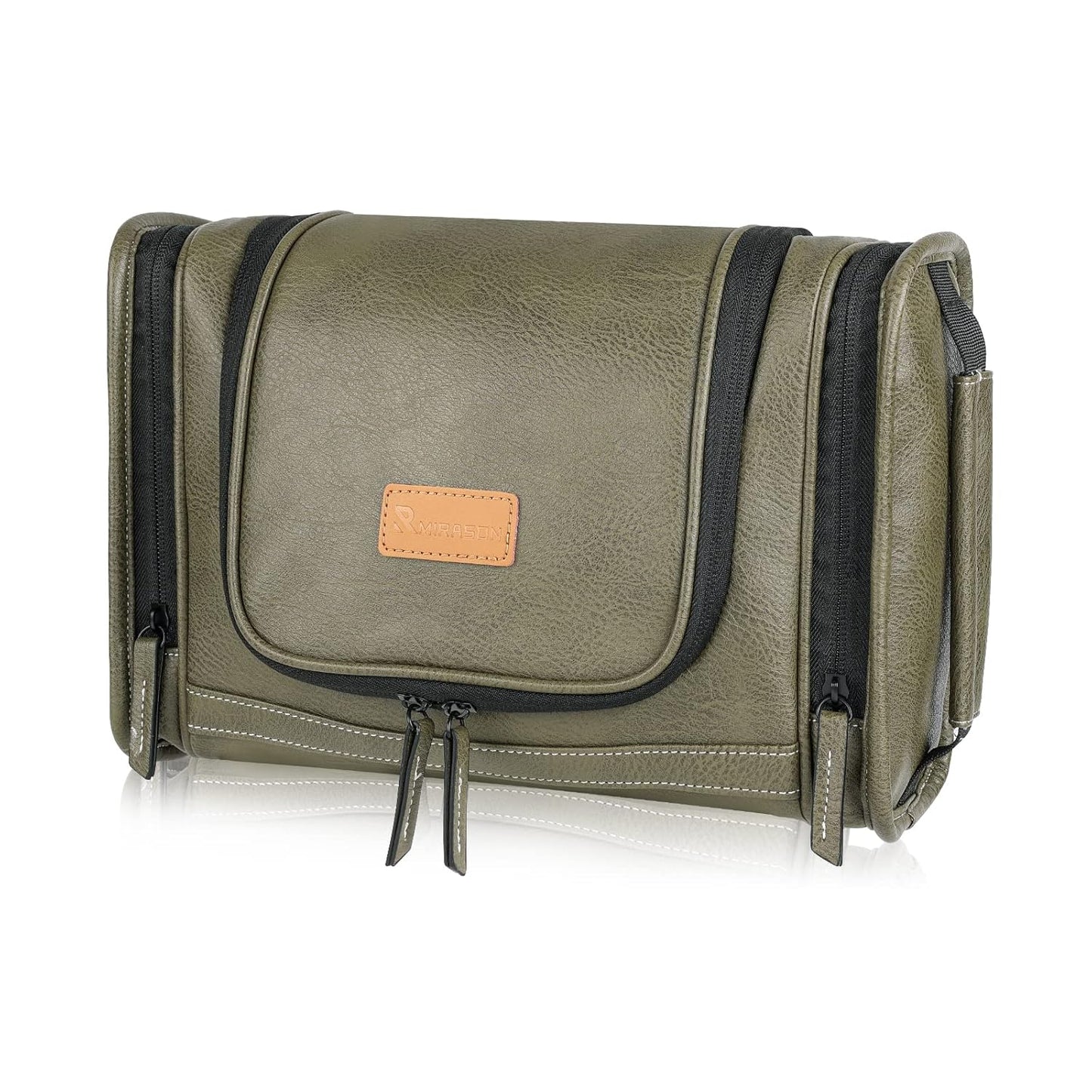 MIRASON Men's Leather Hanging Toiletry Bag - Travel Dopp Kit with Metal Hook for Toiletries (Black)