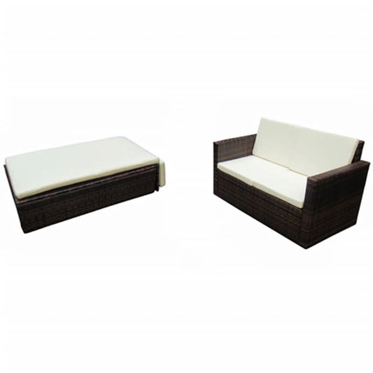 NNEVL 2 Piece Garden Lounge Set with Cushions Poly Rattan Brown