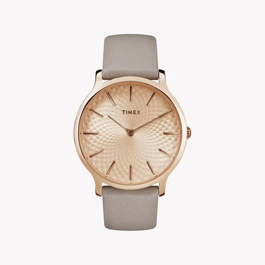 Timex Women's Gray Leather Watch, Rose Gold Dial | Tw2r49500-0