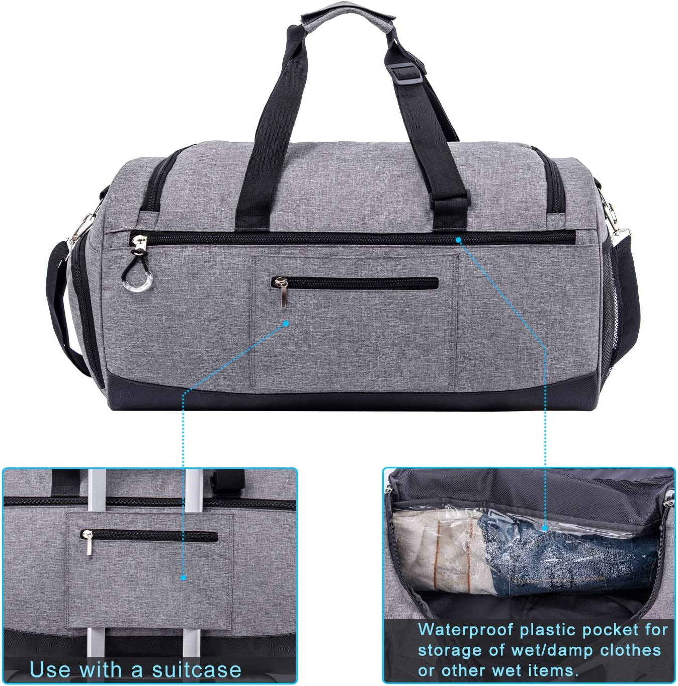 Kuston Sports Gym Duffel Bag with Shoe Compartment and Wet Pocket - Ideal for Men and Women for Overnight Use
