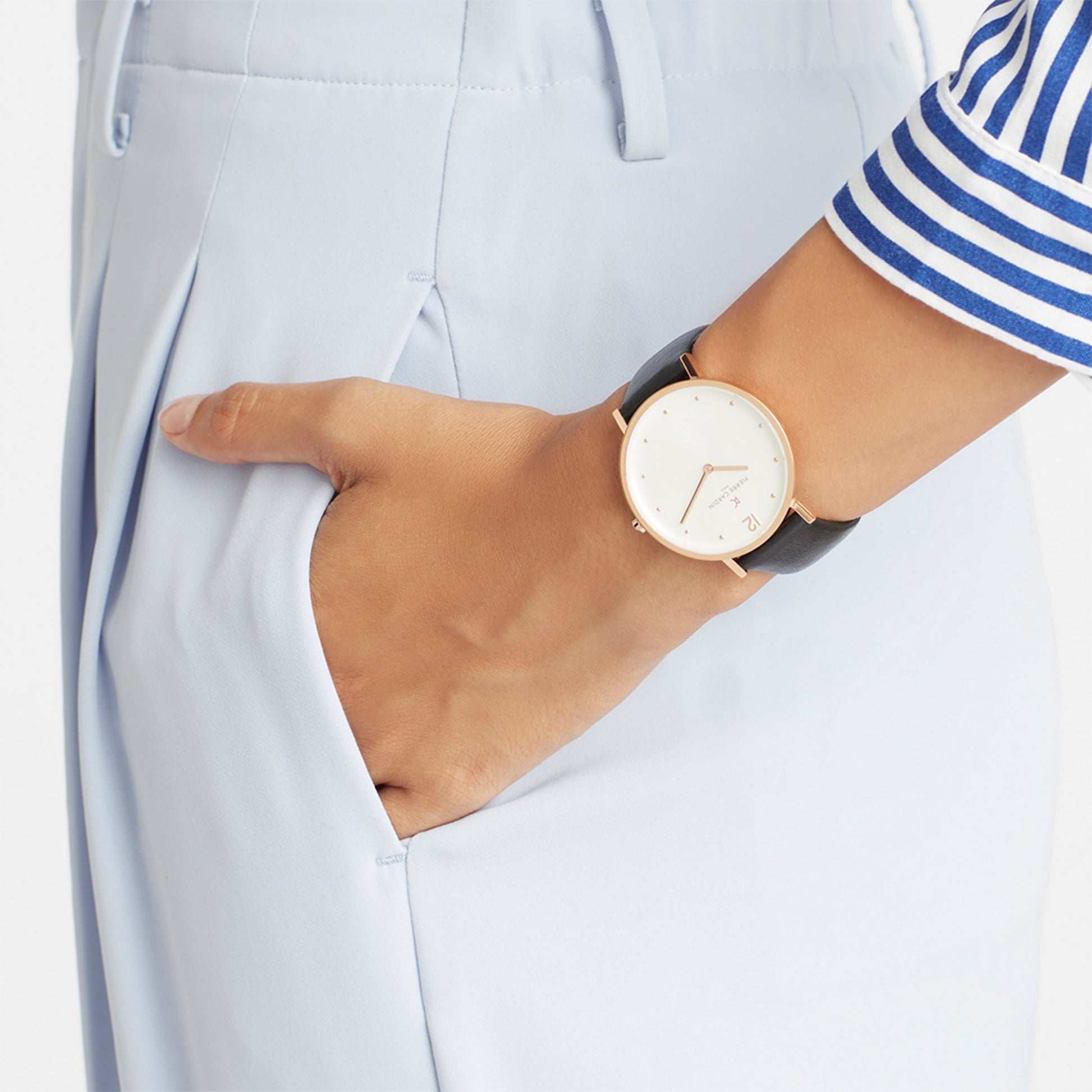 Pierre Cardin Women's Black Leather Watch, White Dial | Cbv.1014-3