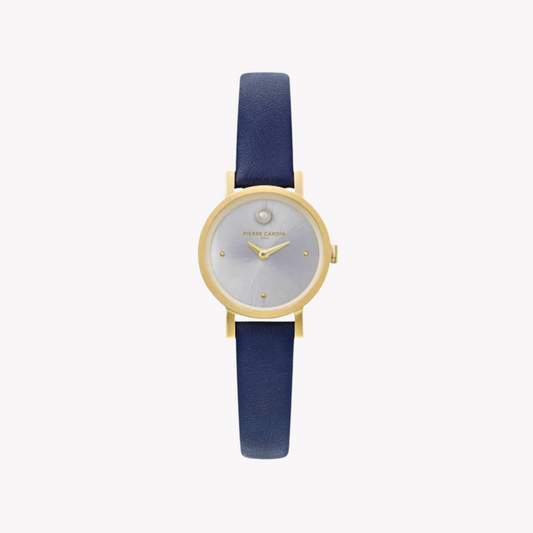 Pierre Cardin Women's Blue Leather Watch, Silver Dial | Ccm.0508-0