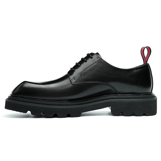Men’s Calfskin Structured Square Toe Lace Up Derby Shoes with Tabs