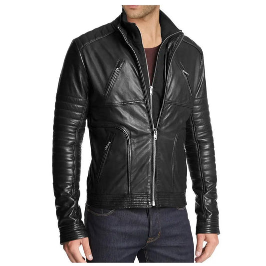 Men's Black Zipper Fashion Leather Jacket